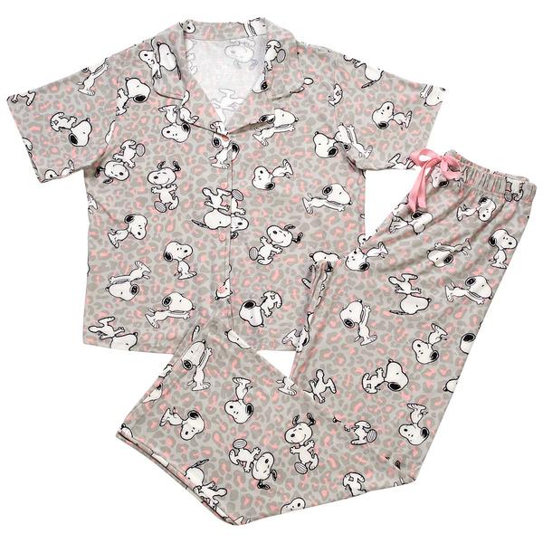 Juniors Peanuts™ Short Sleeve Snoopy Cheetah Long Leg Pajama Set - image 