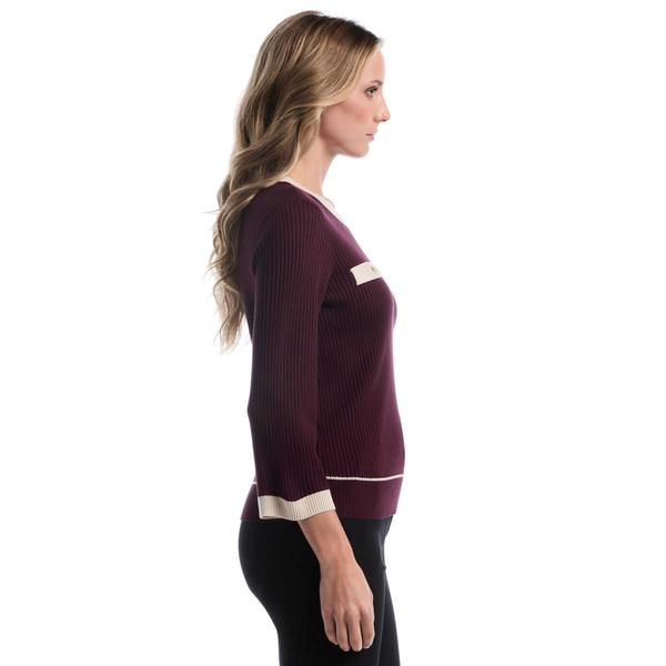 Womens Rafaella® 3/4 Sleeve Contrast Trim Sweater
