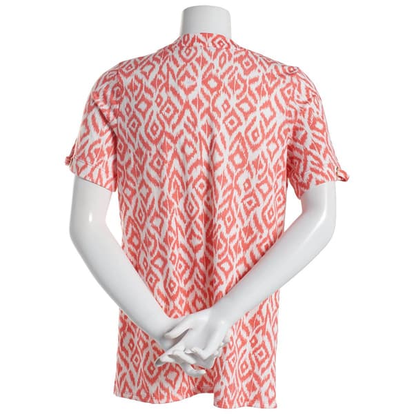 Petite Notations Short Sleeve Keyhole Basic Knit Blouse