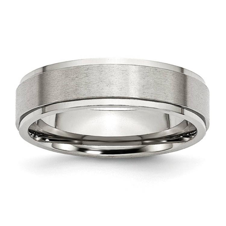 Mens Gentlemen's Classics(tm) 6mm Steel Ridged Edge Wedding Band
