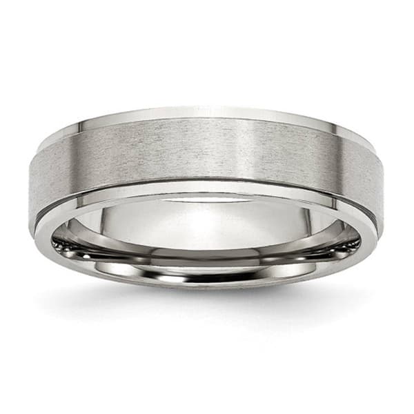 Mens Gentlemen's Classics(tm) 6mm Steel Ridged Edge Wedding Band - image 