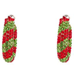 Red & Green Stripe Glitz Hoop Earrings