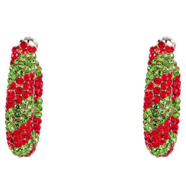 Red & Green Stripe Glitz Hoop Earrings