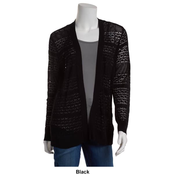 Womens 89th & Madison Long Sleeve Pointelle Crispy Cardigan