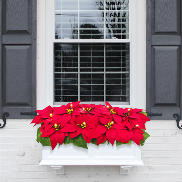 Puleo International 24in. Pre-Lit Red Poinsettia Window Box Décor