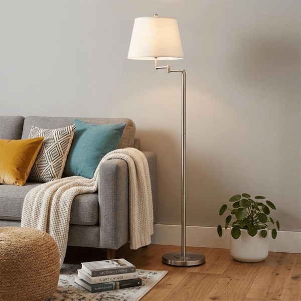 HomeRoots 60in. Nickel Swing Arm Floor Lamp with Shade - image 