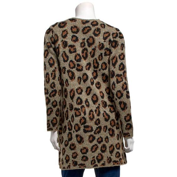 Womens By Design Long Sleeve Leopard Side Pocket Cardigan