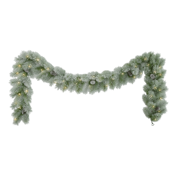 Puleo International 9ft. Pre-Lit Warm White Flocked Garland