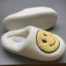 Womens Capelli New York Faux Berber Scuff Smile Face Slippers