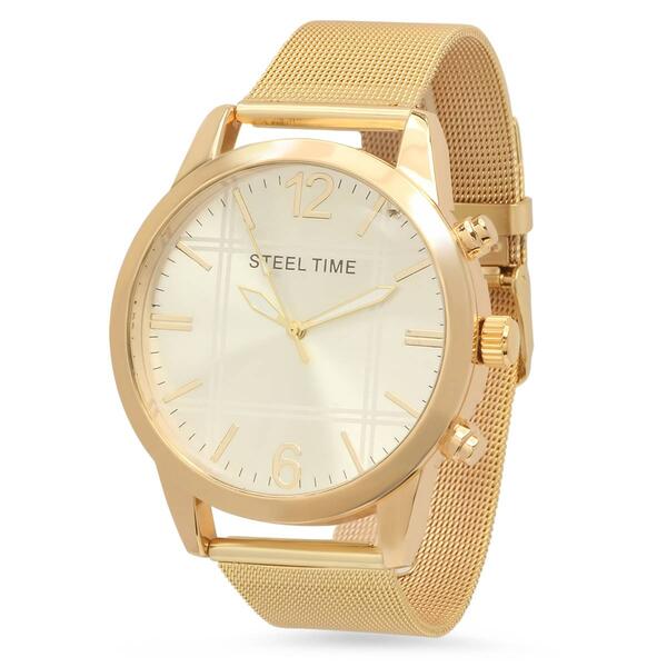 Mens Steeltime 18kt. Gold Mesh Strap Watch - 879006W - image 