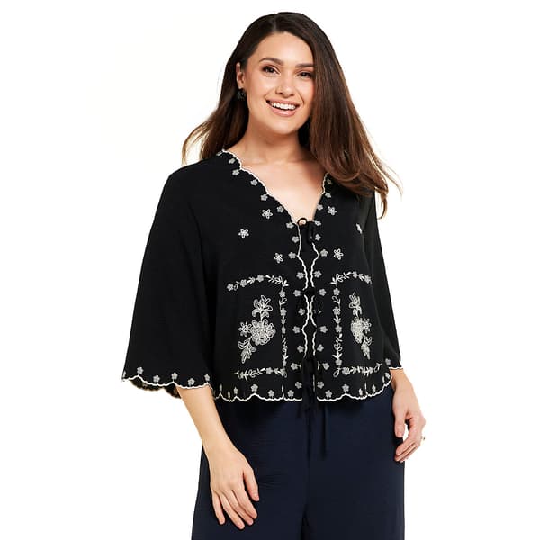 Womens Adrianna Papell 3/4 Sleeve Embroidered Airflow Tie Blouse - image 