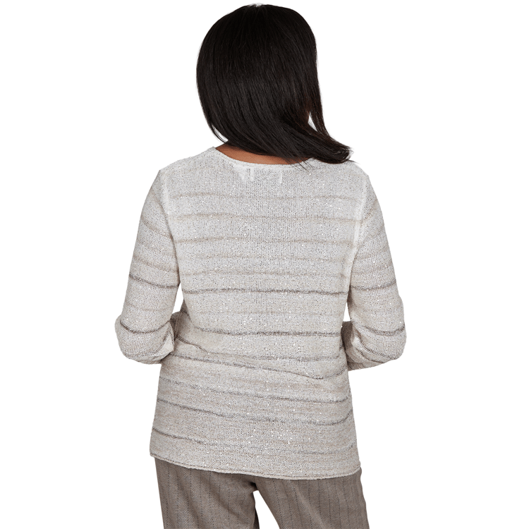Petite Alfred Dunner Regent Street Sequin Stripe Sweater
