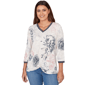 Petite Ruby Rd. Jetsetter Botanical Stamp Knit Twist Front Top - image 1