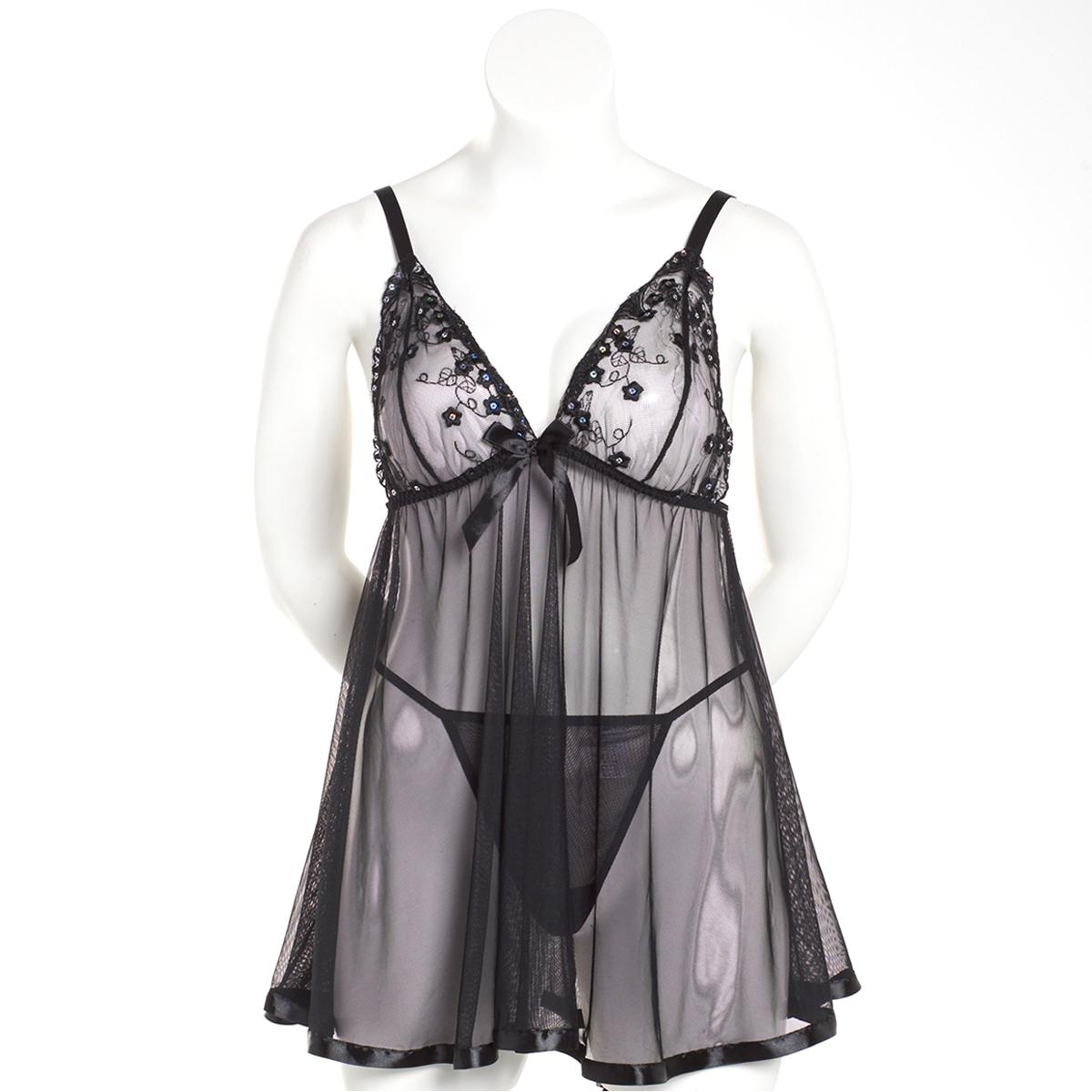 Plus Size Spree Intimates Solid Mesh Triangle Cup Babydoll