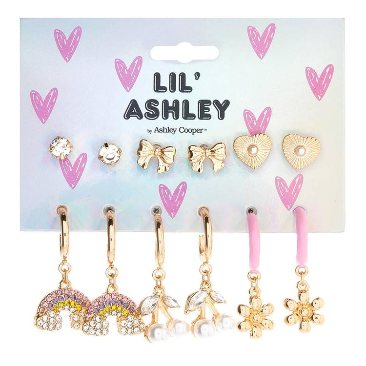 Kids Lil Ashley 6pr. Rainbows/Flowers/Bows/Cherries Earring Set