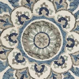 9th & Pike® Round Wool Blue & Cream Floral Hand Tufted Area Rug