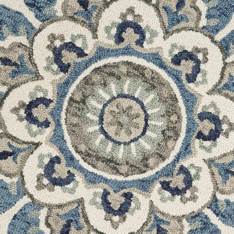 9th & Pike® Round Wool Blue & Cream Floral Hand Tufted Area Rug