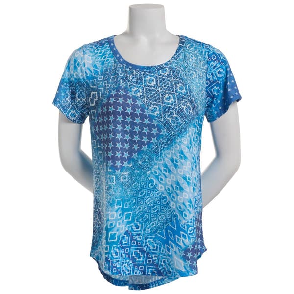 Womens OneWorld American Blue Scoop Neck Tee - image 