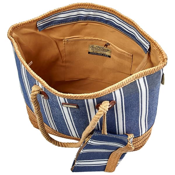 Caribbean Joe Blue Stripe Straw Tote