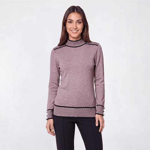 Womens Retrology Mock Neck Sweater with Piping