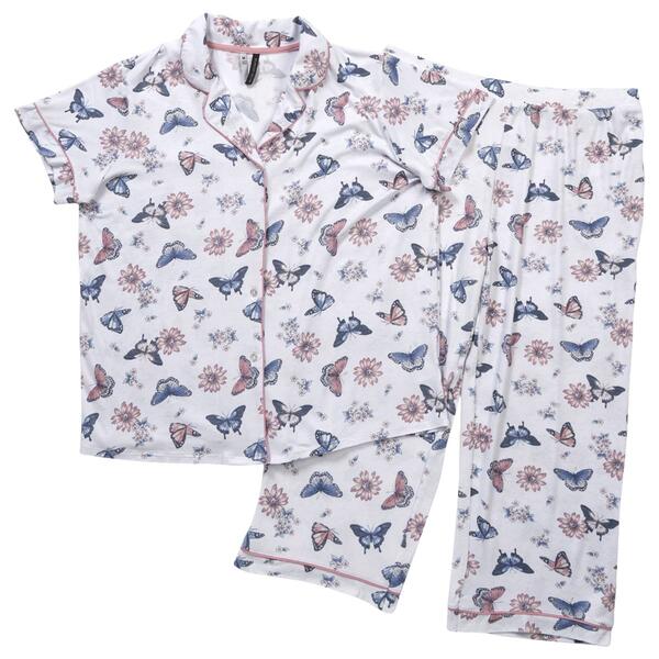 Womens Jaclyn Butterflies Notch Collar Capris Pajama Set - image 