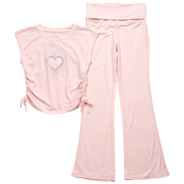 Girls (7-16) No Comment Rhinestone Heart Tee w/ Flare Leggings