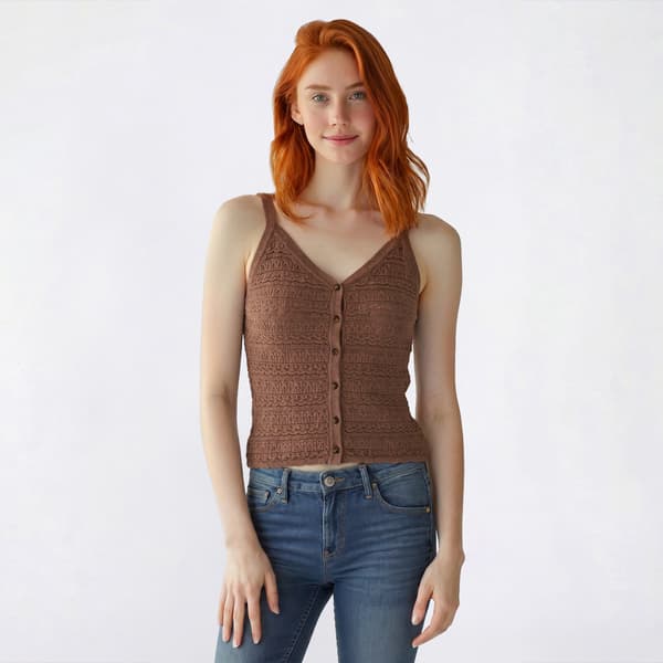 Juniors Pink Rose V-Neck Pointelle Button Down Sweater Vest
