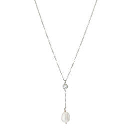Freshwater Pearl Y-Necklace with Bezel Set Cubic Zirconia
