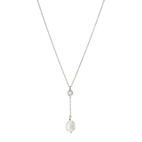 Freshwater Pearl Y-Necklace with Bezel Set Cubic Zirconia - image 
