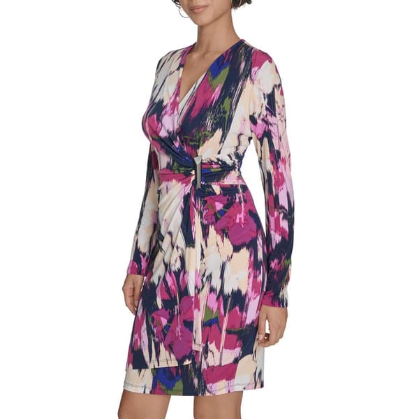 Womens Calvin Klein Long Sleeve Abstract Side Buckle Sheath Dress