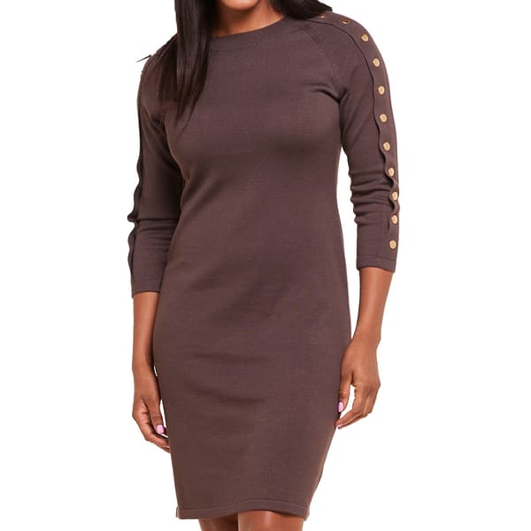 Womens Sami & Jo 3/4 Sleeve Button Sleeve Sweater Dress