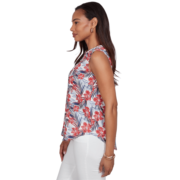 Womens Emaline Sapphire Serenade II Sleeveless Hibiscus Blouse
