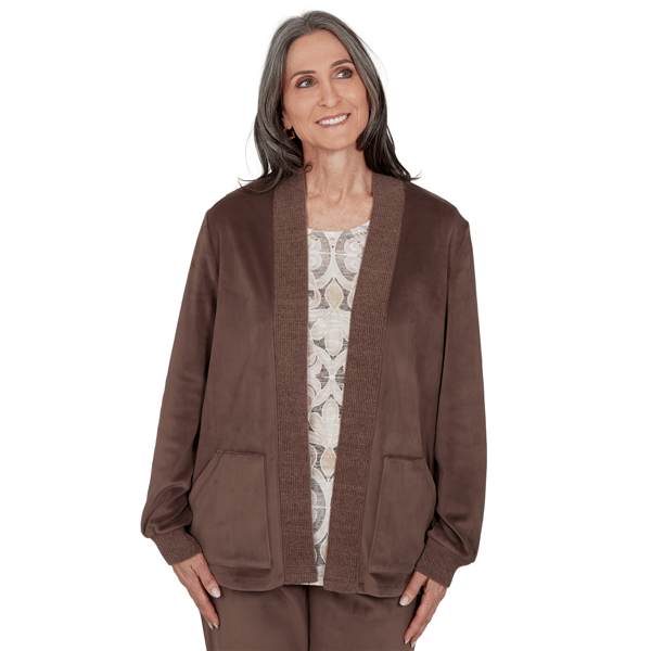 Petites Alfred Dunner Luxe Be A Lady Luxe Double Face Open Cardi - image 