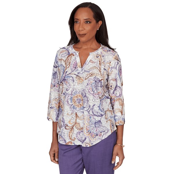 Womens Alfred Dunner Grand Bazaar 3/4 Sleeve Floral Blouse