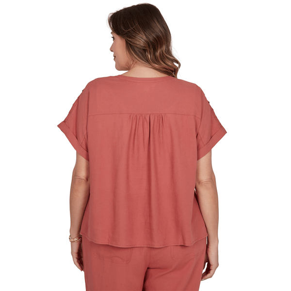 Plus Size Ruby Rd. Sedona Escape Short Sleeve Pleated Blouse