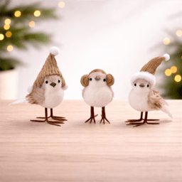 Melrose Winter Bird Figurines with Knit Hats - Set of 3