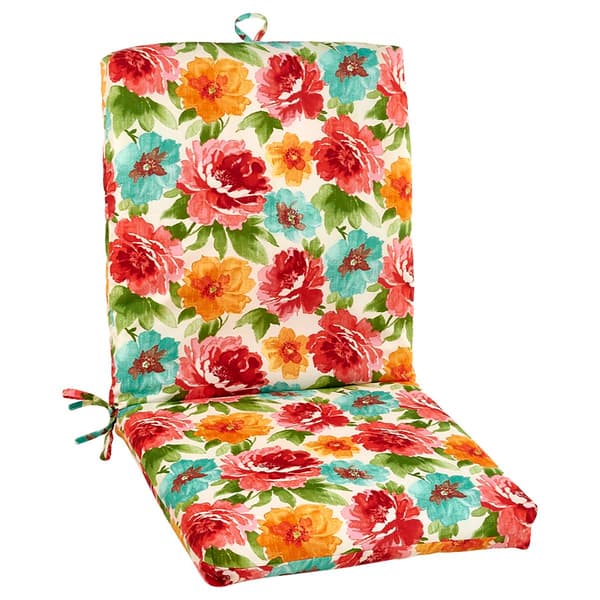 Jordan Manufacturing Coral w/ Aqua Flowers French Edge Chair Pad - image 