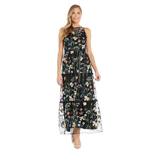 Womens R&M Richards Sleeveless Floral Illusion Neck Gown - image 