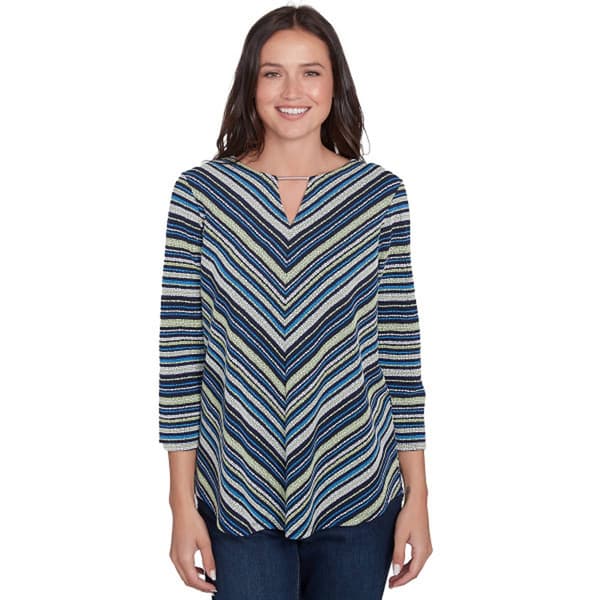 Petite Ruby Rd. Resort Ready 3/4 Sleeve Pebble Stripe Knit Top