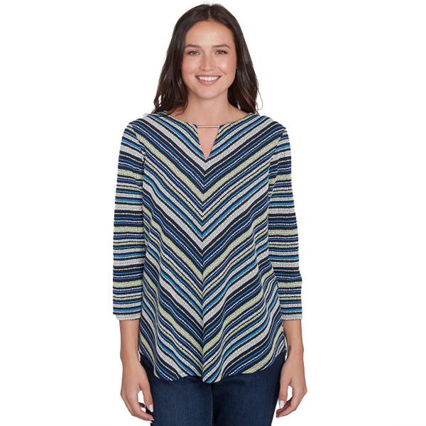 Petite Ruby Rd. Resort Ready 3/4 Sleeve Pebble Stripe Knit Top - image 