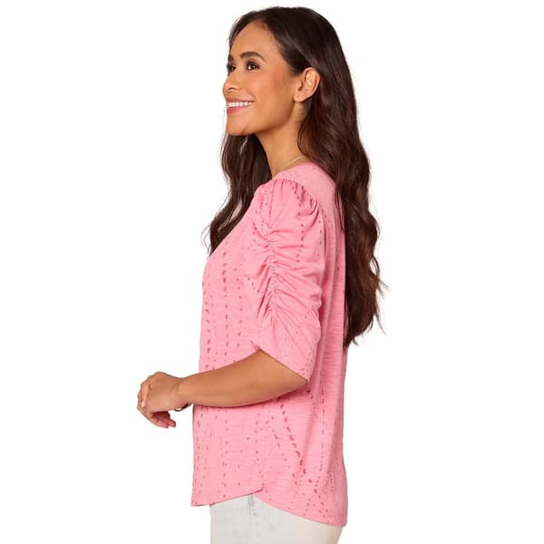 Plus Size Democracy Ruched Sleeve Back Keyhole Blouse