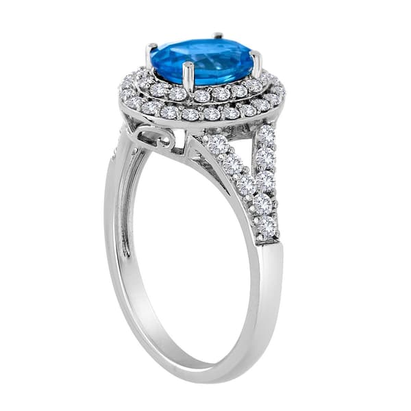 Gemstone Classics™ Sterling Silver Topaz & Sapphire Halo Ring
