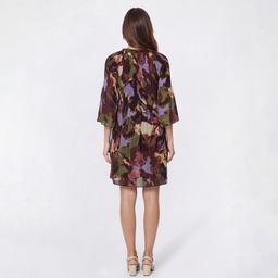 Womens Ninety Clothing 3/4 Sleeve V-Neck Abstract A-Line Dress