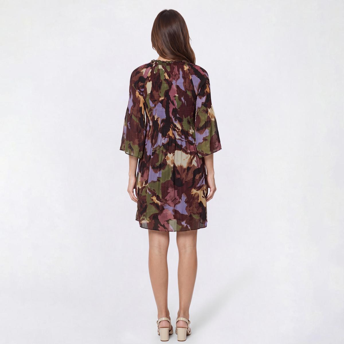 Womens Ninety Clothing 3/4 Sleeve V-Neck Abstract A-Line Dress