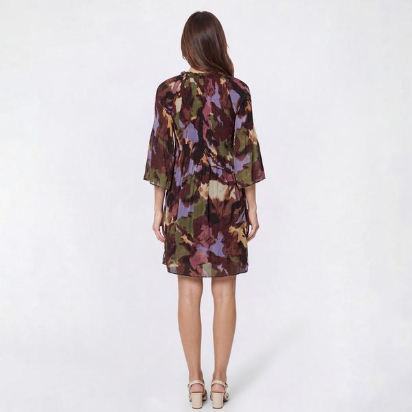 Womens Ninety Clothing 3/4 Sleeve V-Neck Abstract A-Line Dress