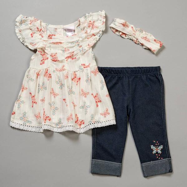Toddler Girl Little Lass&#40;R&#41; 3pc. Butterfly Woven Tunic & Capris Set - image 