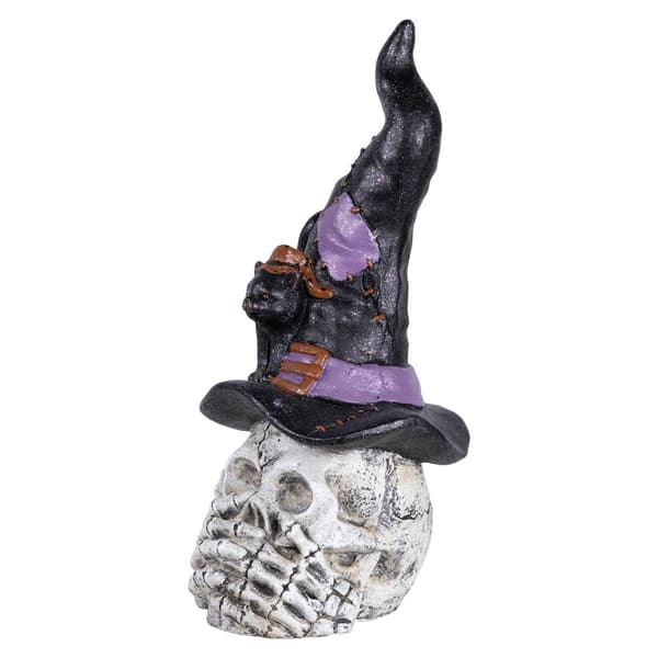 Northlight Seasonal Skull in Witch Hat w/ Cat Halloween Décor