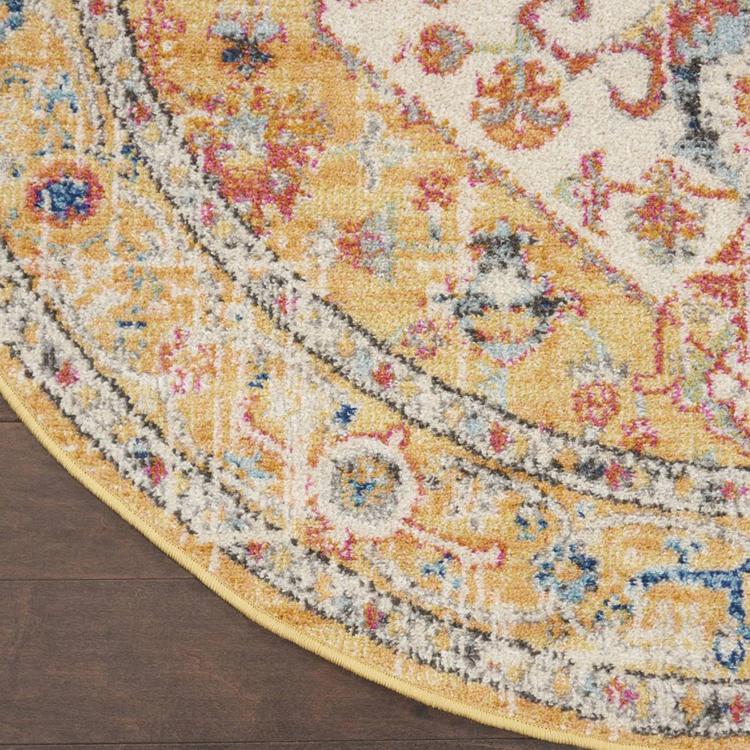 9th & Pike® Ivory and Yellow Medallion Round Area Rug