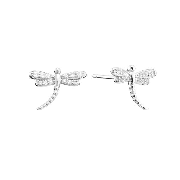 Athra Sterling Silver CZ Dragonfly Stud Earrings - image 