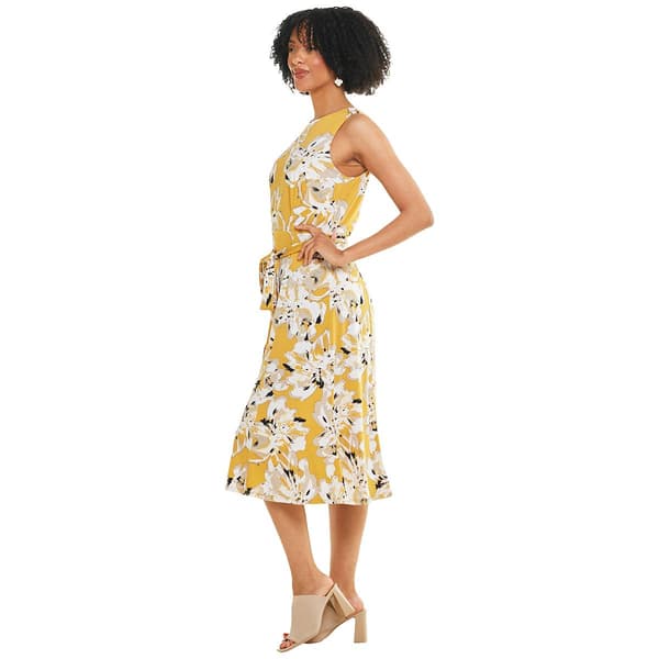 Womens Kasper Sleeveless Floral Sash Tie  A-Line Dress